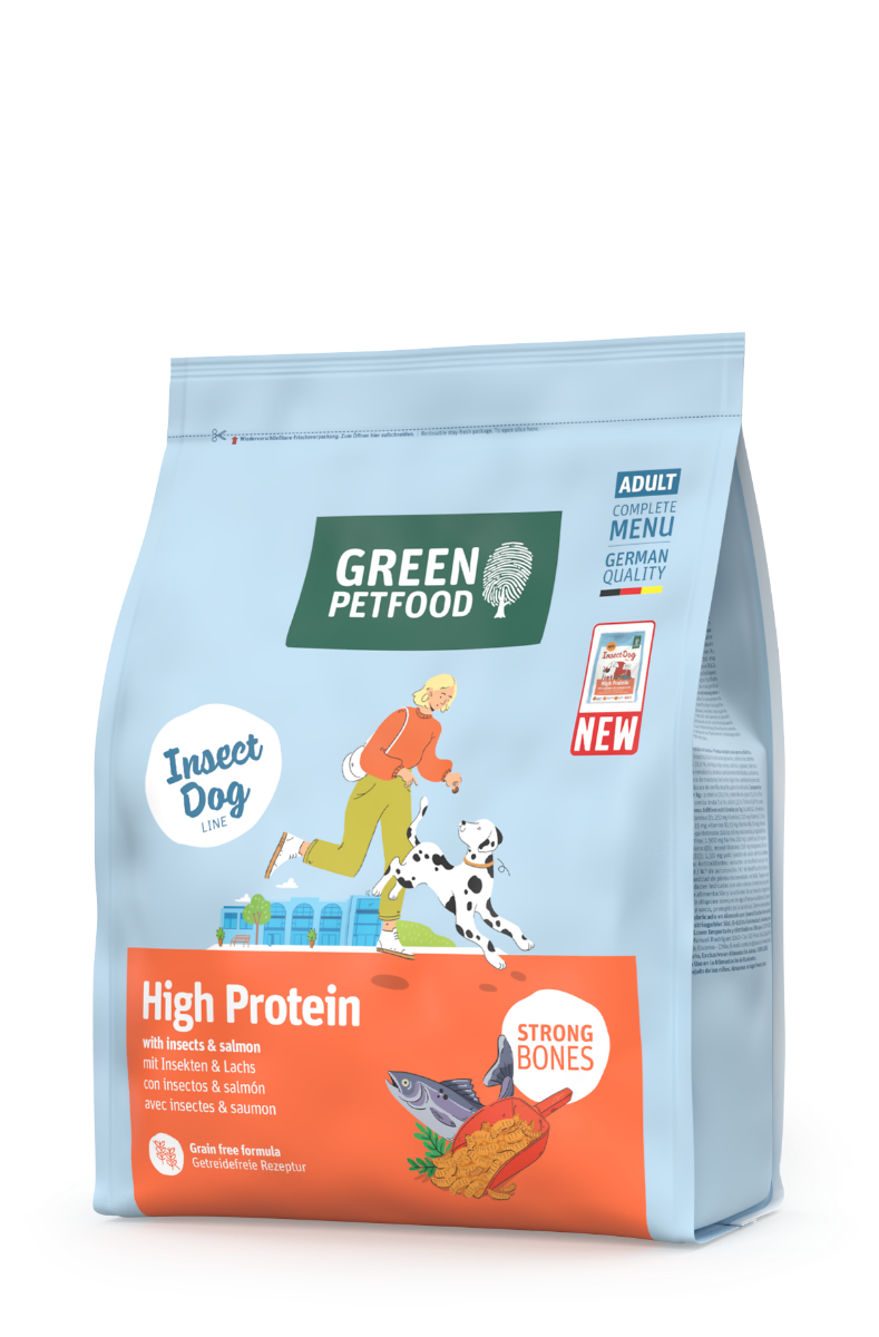 High Protein with Insects & Salmon Hundefutter 900g Beutel für aktive Hunde