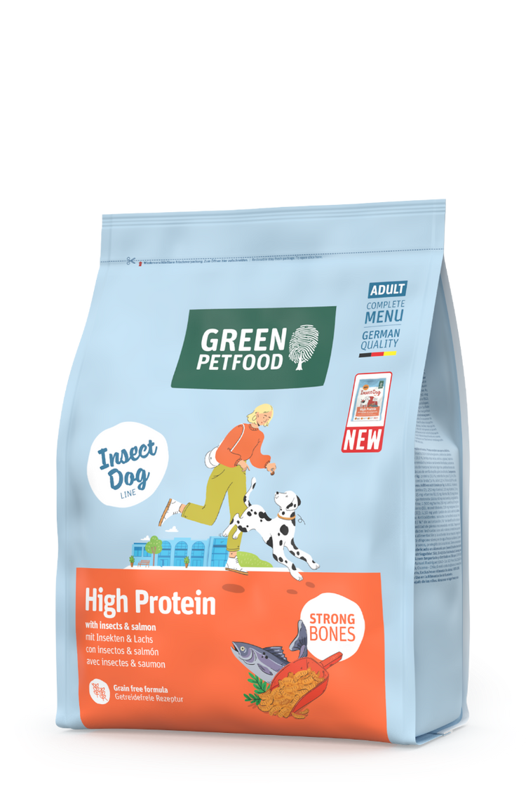High Protein with Insects & Salmon Hundefutter 900g Beutel für aktive Hunde