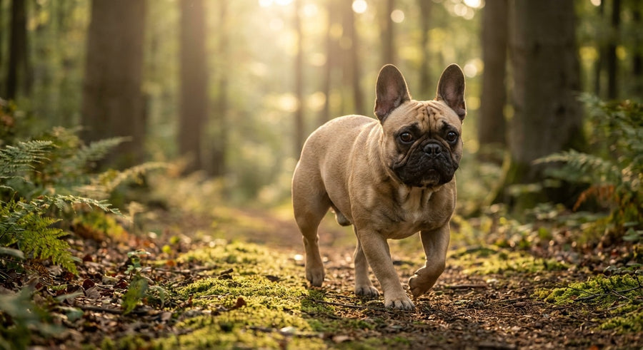 Französische Bulldogge Portrait in einem hellen skandinavischen Wohnzimmer