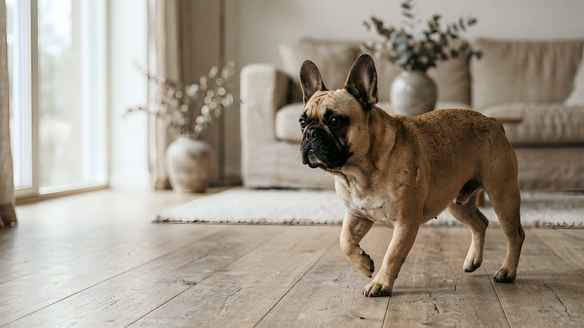 Hund mit Milbenbefall wird auf Hautveraenderungen untersucht