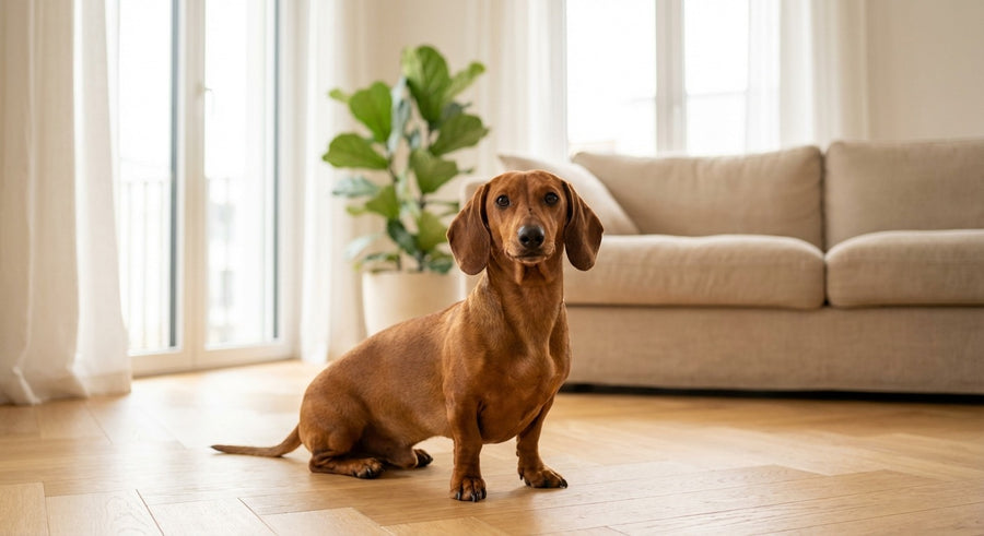 Französische Bulldogge Portrait in einem hellen skandinavischen Wohnzimmer