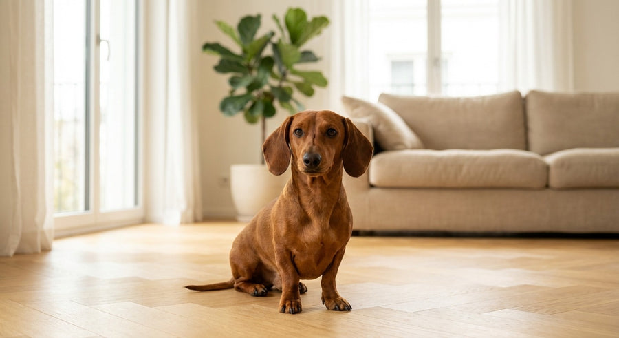 Französische Bulldogge Portrait in einem hellen skandinavischen Wohnzimmer