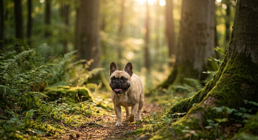 Französische Bulldogge Portrait in einem hellen skandinavischen Wohnzimmer