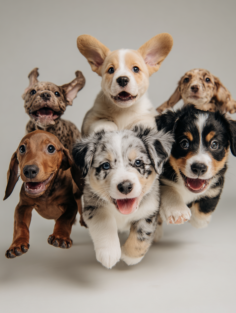 Springende, fröhliche Welpen – artgerechtes Futter sorgt für Energie und Lebensfreude