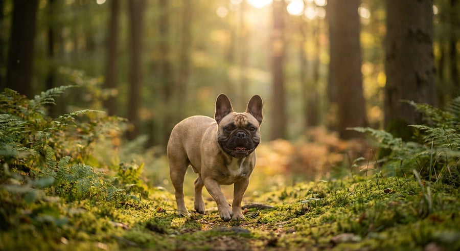 Französische Bulldogge Portrait in einem hellen skandinavischen Wohnzimmer