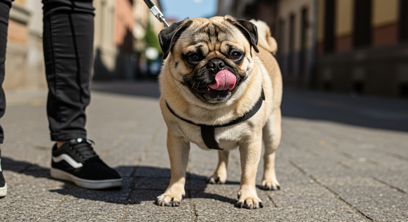 Mops Portrait in einem hellen skandinavischen Wohnzimmer