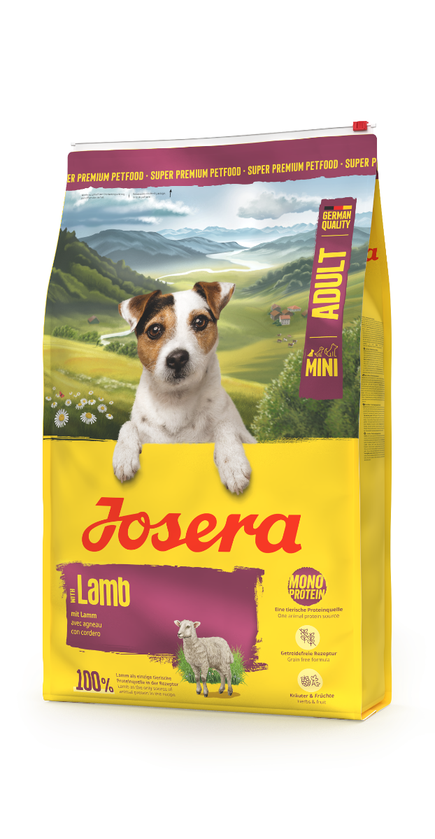 Josera MINI Lamb 10kg Seitenansicht mit Fuetterungsempfehlung