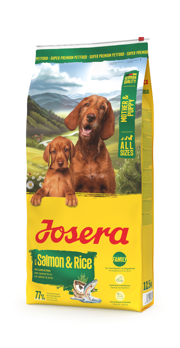 Josera Mother and Puppy 12kg Seitenansicht mit Fuetterungsempfehlung