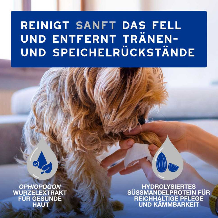 DOUXO SPA Feuchttücher reinigen sanft Fell und entfernen Tränen- und Speichelrückstände bei Hund und Katze