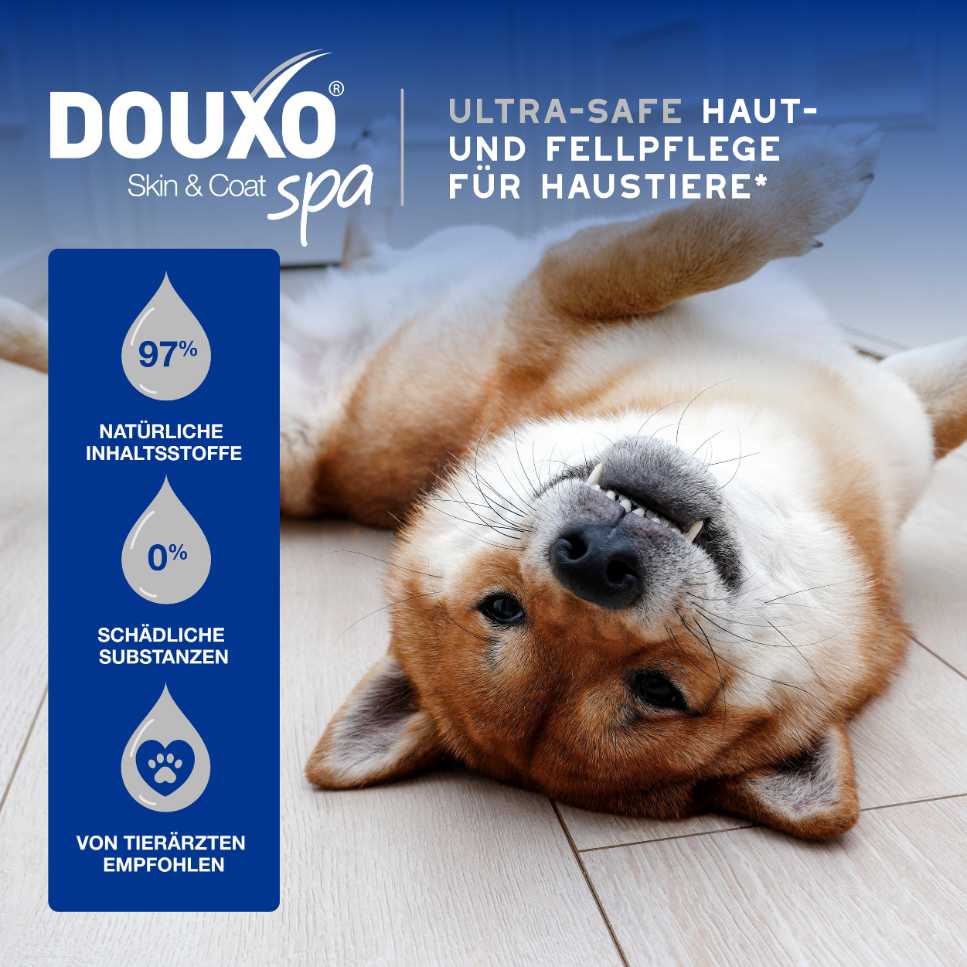 Hypoallergene DOUXO SPA Feuchttücher mit 97 Prozent natürlichen Inhaltsstoffen, von Tierärzten empfohlen