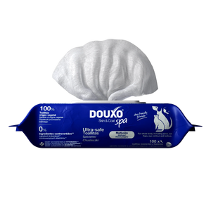 Vorderansicht der DOUXO SPA Feuchttücher Verpackung für Hunde und Katzen, 100 Stück