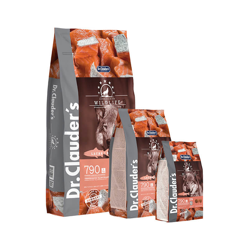 Dr. Clauder’s Wildlife Lachs Trockenfutter Übersicht aller Verpackungsgrößen