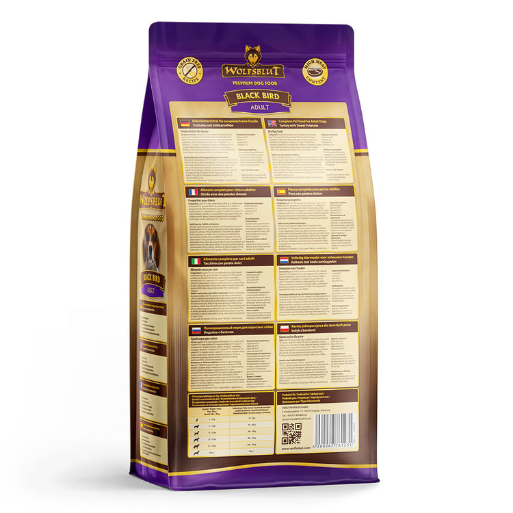 Wolfsblut Black Bird Adult Trockenfutter – Verpackung Rueckseite mit Zusammensetzung