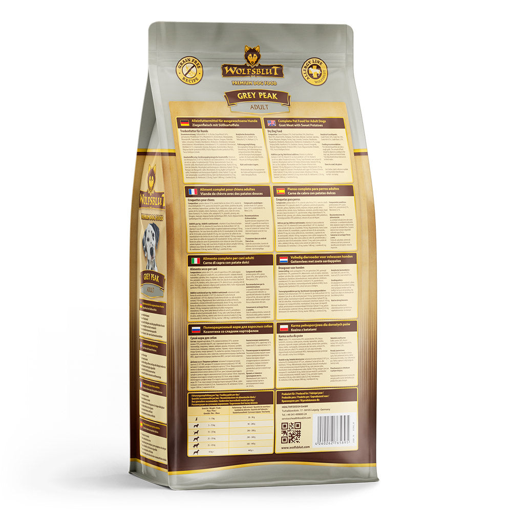 Wolfsblut Grey Peak Adult Trockenfutter – Verpackung Rueckseite mit Zusammensetzung