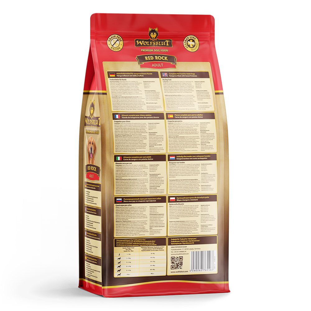 Wolfsblut Red Rock Trockenfutter – Verpackung Rueckseite mit Zusammensetzung