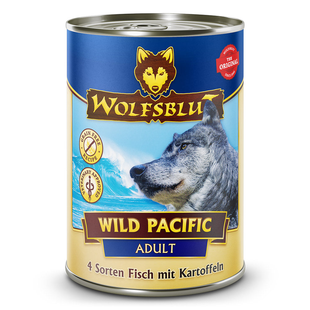 Wolfsblut Wild Pacific Nassfutter 395 g Dose – Fisch-Mix mit Lachs, Hering, Weißfisch und Kabeljau