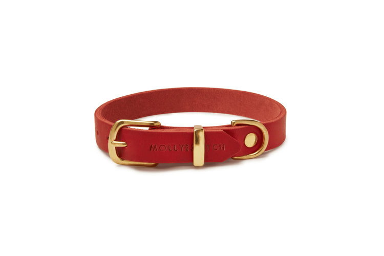 Elegantes handgefertigtes Premium Leder Hundehalsband in Chili Rot von Dogs Supreme