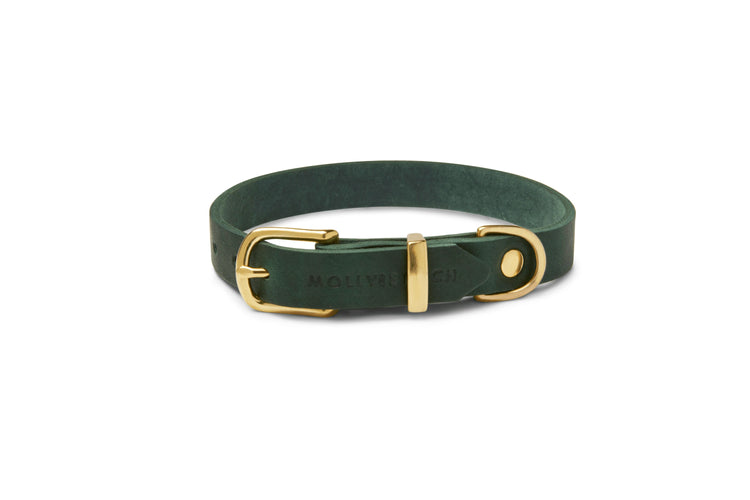 Naturverbundenes handgefertigtes Premium Leder Hundehalsband in Waldgrün von Dogs Supreme