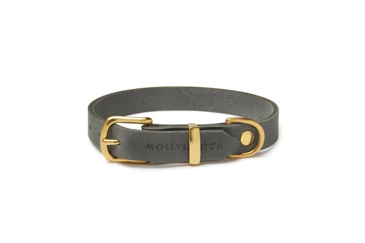 Elegant handgefertigtes Premium Leder Hundehalsband in zeitlosem Grau von Dogs Supreme